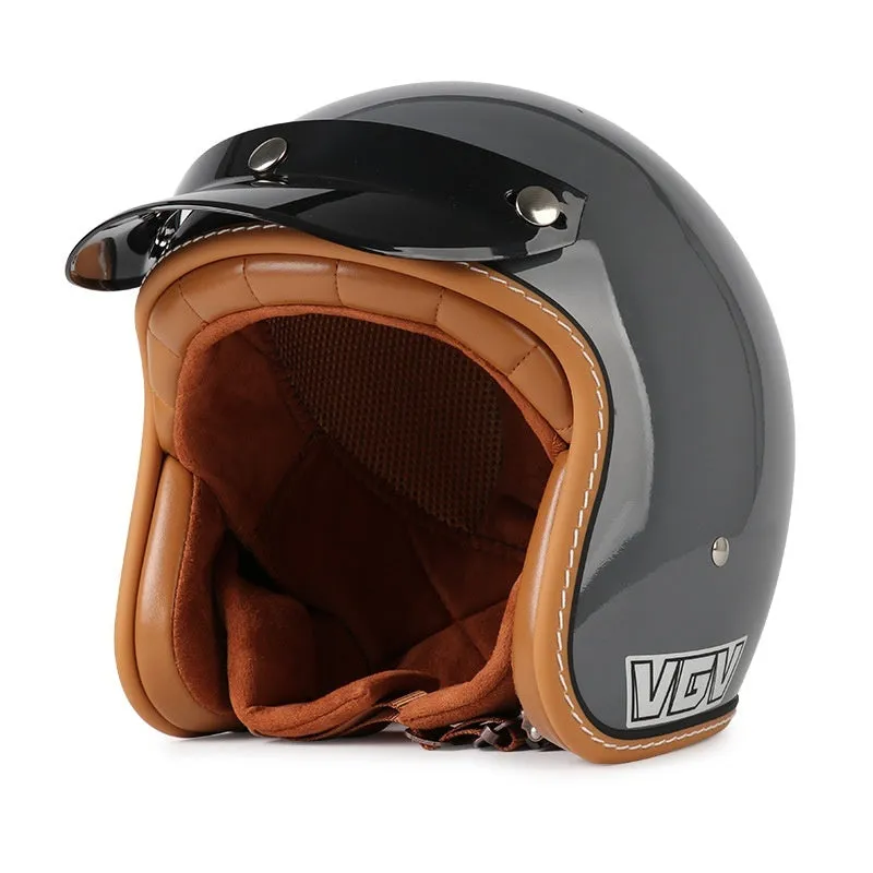 3C certified retro motorcycle helmet in matte black with ABS shell for adult commuting