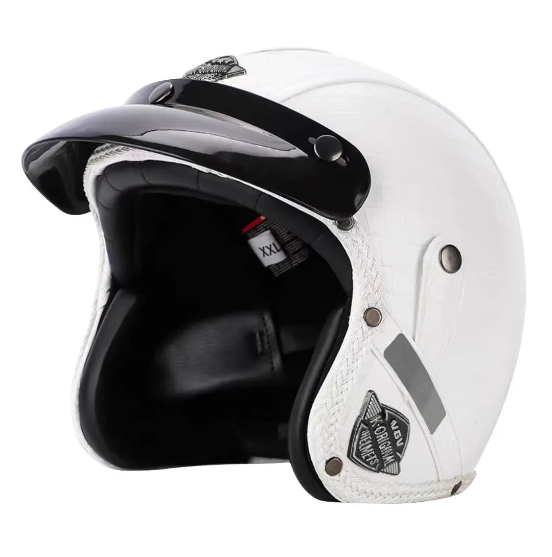 3C certified retro motorcycle helmet in matte black with ABS shell for adult commuting
