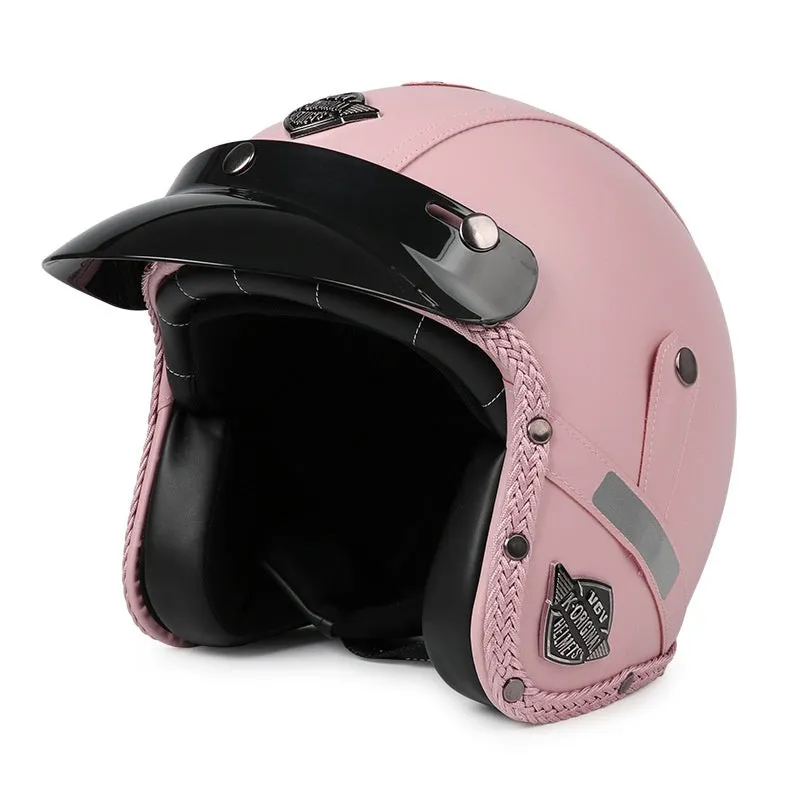 3C certified retro motorcycle helmet in matte black with ABS shell for adult commuting