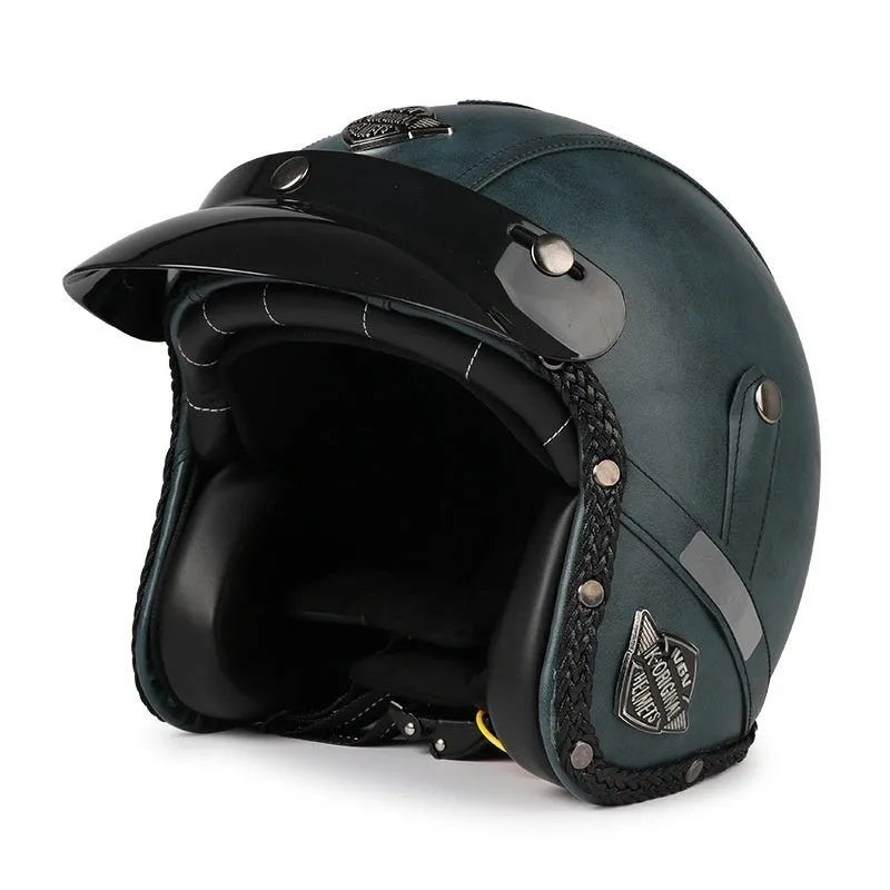 3C certified retro motorcycle helmet in matte black with ABS shell for adult commuting