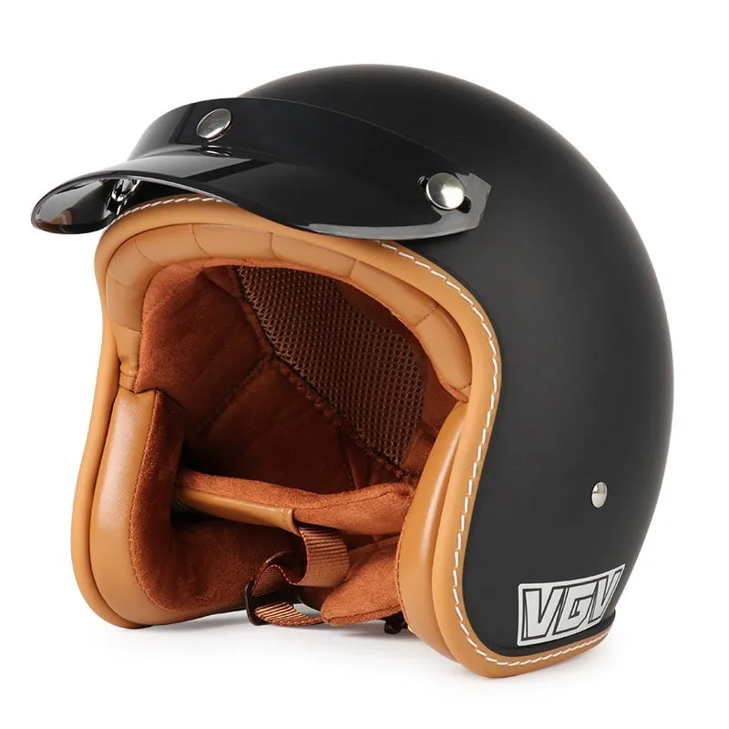 3C certified retro motorcycle helmet in matte black with ABS shell for adult commuting