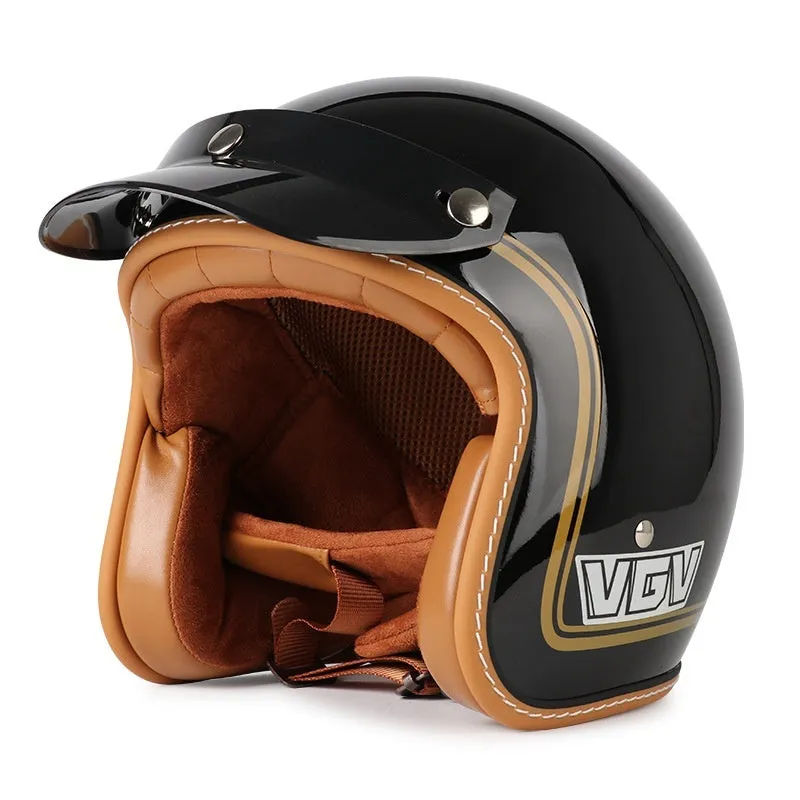 3C certified retro motorcycle helmet in matte black with ABS shell for adult commuting