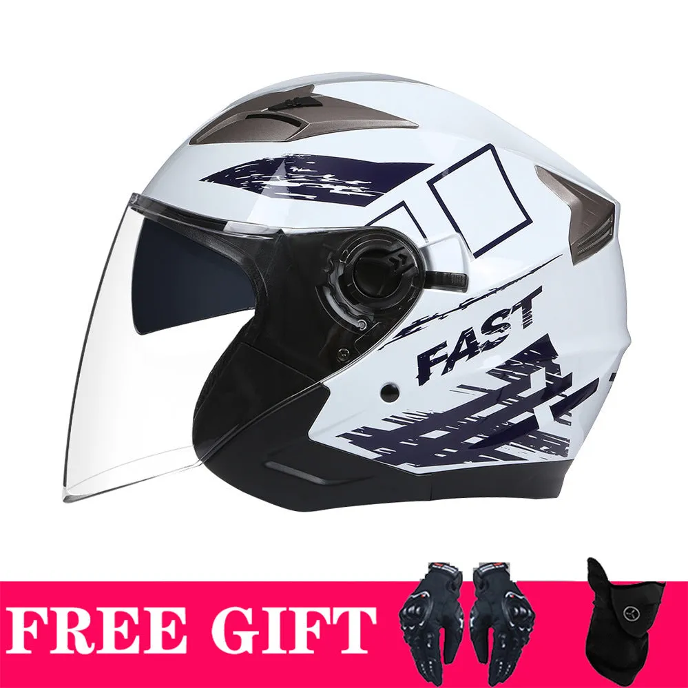 Double lens retro motorcycle helmet in matte black with ABS shell for electric motorcycle use