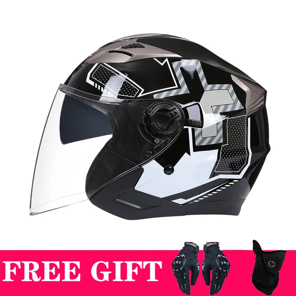 Double lens retro motorcycle helmet in matte black with ABS shell for electric motorcycle use