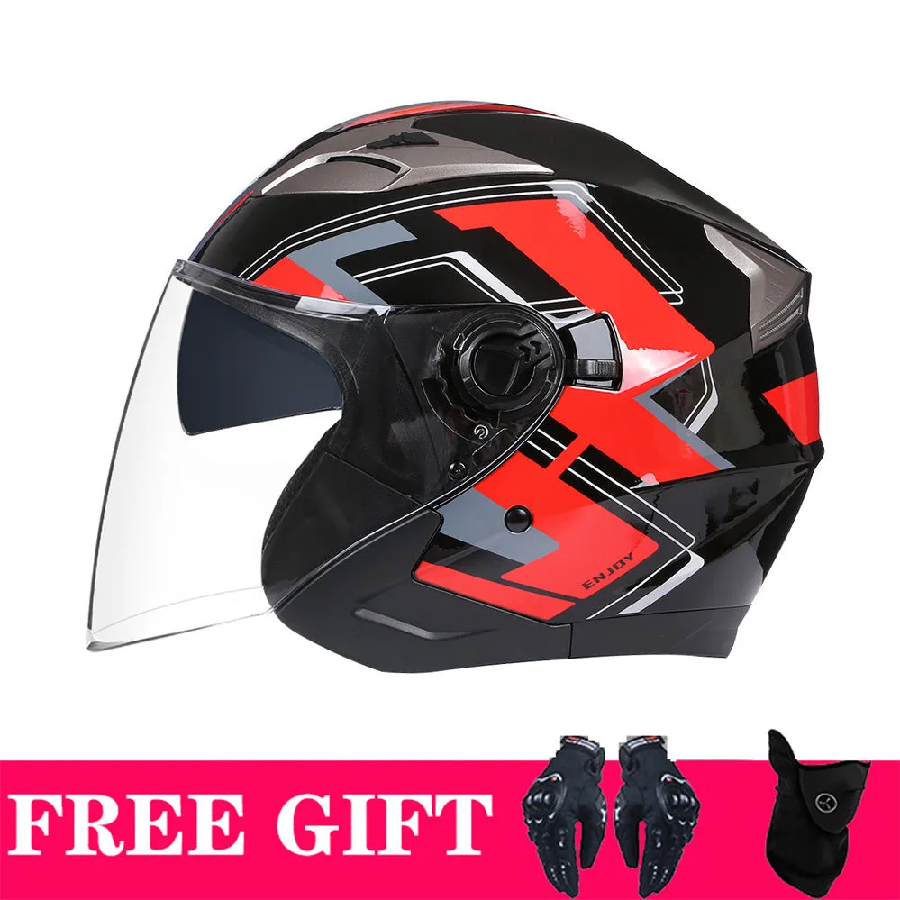 Double lens retro motorcycle helmet in matte black with ABS shell for electric motorcycle use