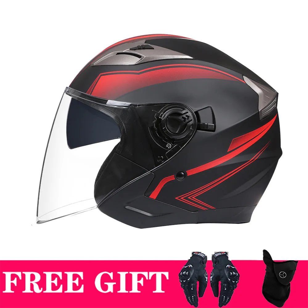 Double lens retro motorcycle helmet in matte black with ABS shell for electric motorcycle use