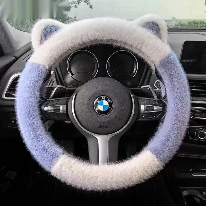 Car steering wheel cover in winter plush non-slip black white for 38 cm steering wheels