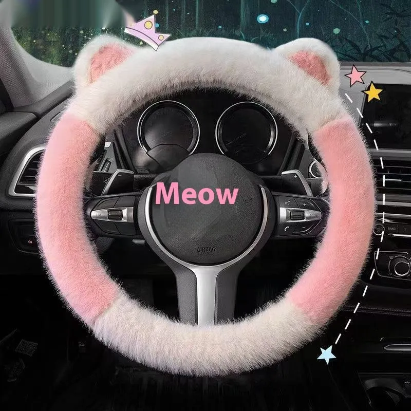 Car steering wheel cover in winter plush non-slip black white for 38 cm steering wheels