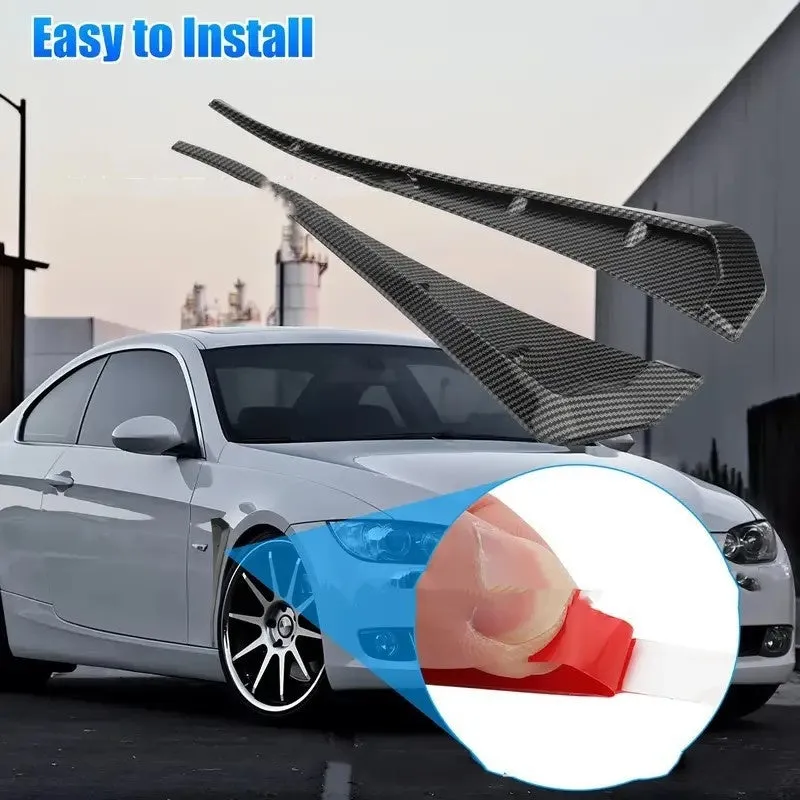 Pair of left and right rubber fender blade side wings for car modification in black and carbon fiber finish