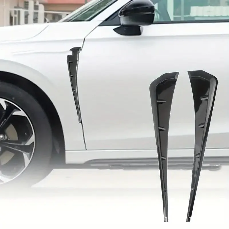 Pair of left and right rubber fender blade side wings for car modification in black and carbon fiber finish
