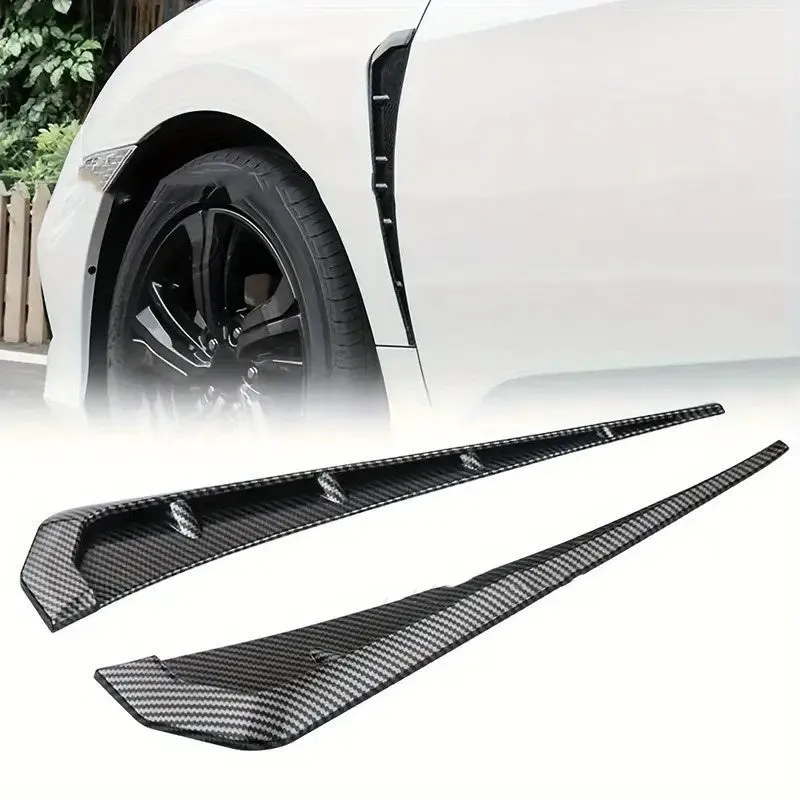 Pair of left and right rubber fender blade side wings for car modification in black and carbon fiber finish