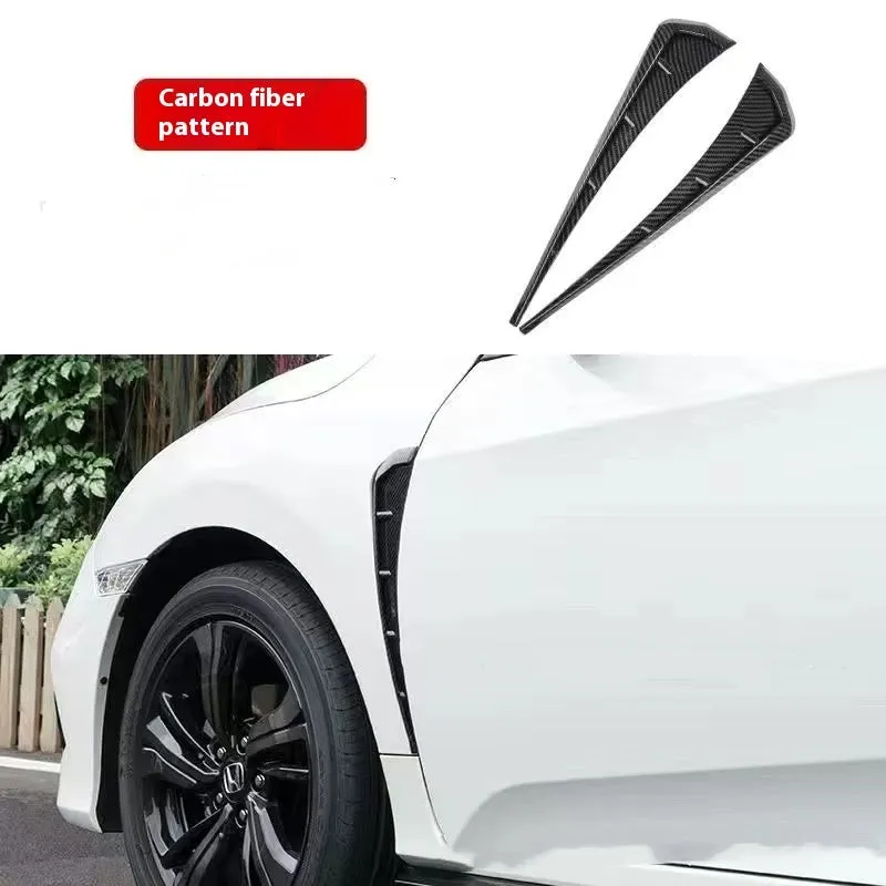 Pair of left and right rubber fender blade side wings for car modification in black and carbon fiber finish