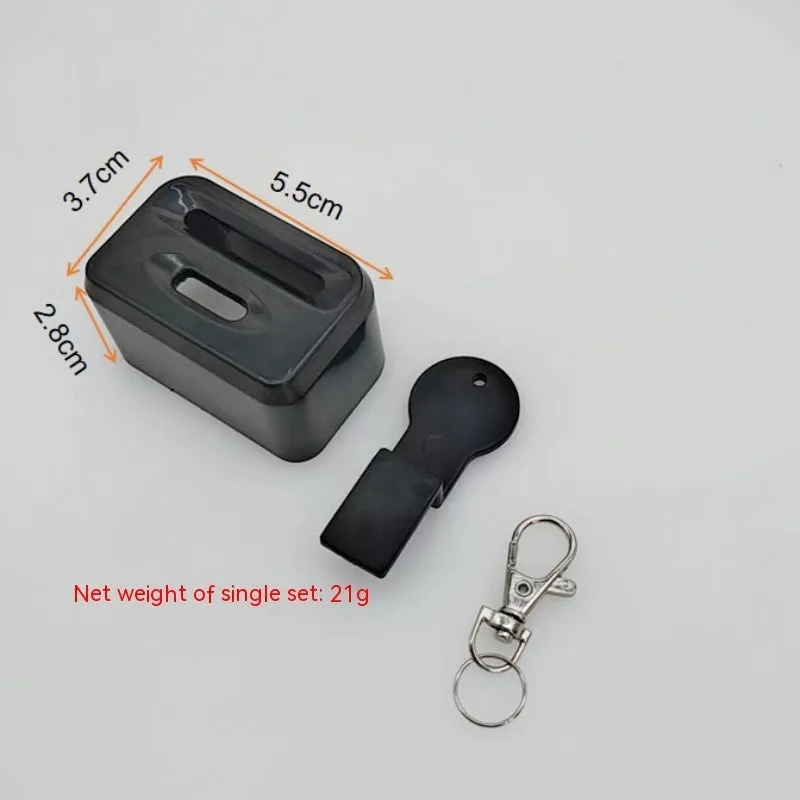 Seat belt buckle protective device in plastic ABS material shown in black and red colour options