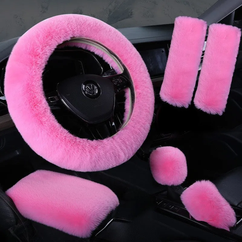Sheepskin and wool steering wheel cover set of 6 pieces in various colours for 38cm wheel