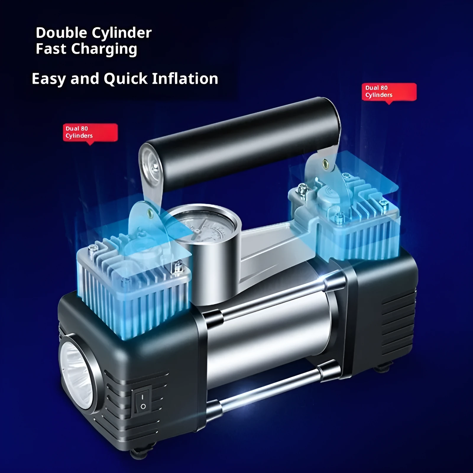 150W double cylinder air pump with digital display toolbox and tyre pressure gauge for car use