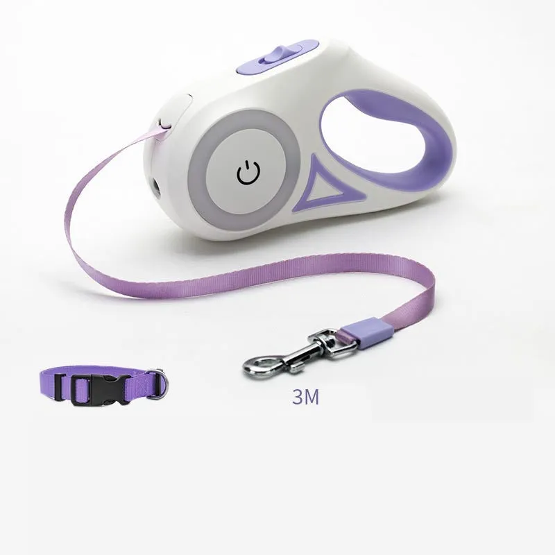 Retractable dog leash with one-handed brake in Dream Purple 3m – ABS body with large grip handle and collar