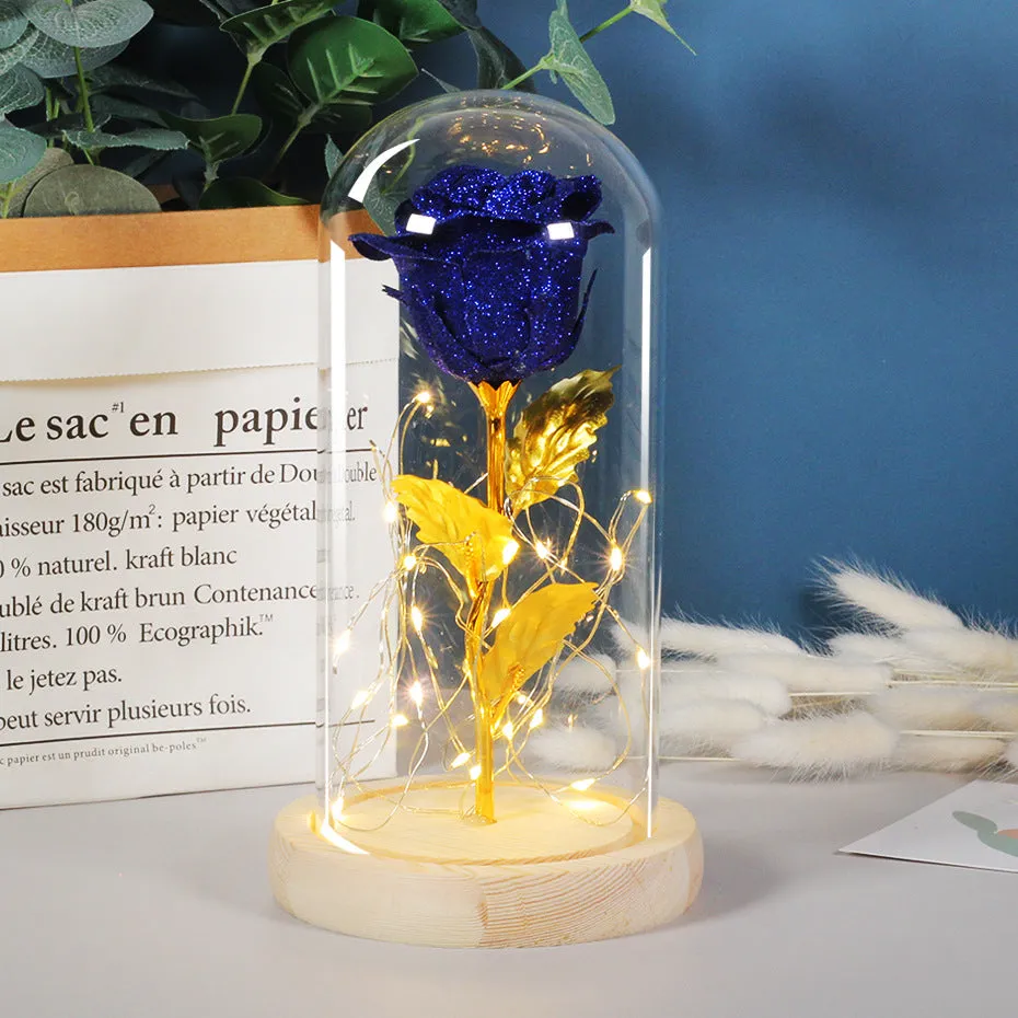 Eternal rose with LED light in glass cover, six colour options available, handmade copper wire.