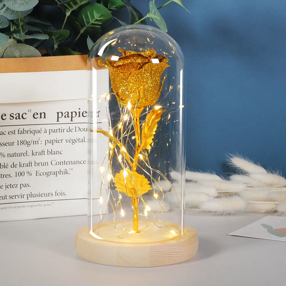 Eternal rose with LED light in glass cover, six colour options available, handmade copper wire.