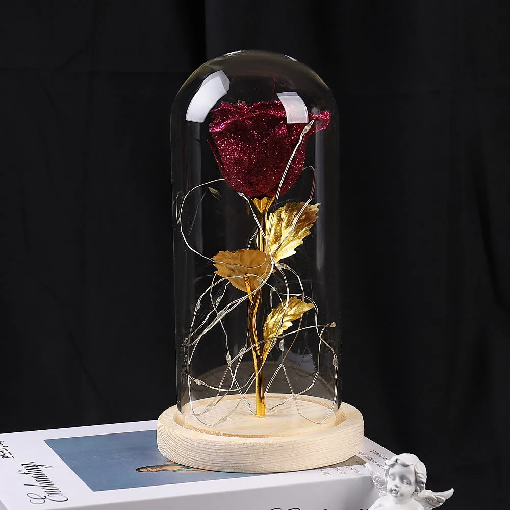 Eternal rose with LED light in glass cover, six colour options available, handmade copper wire.
