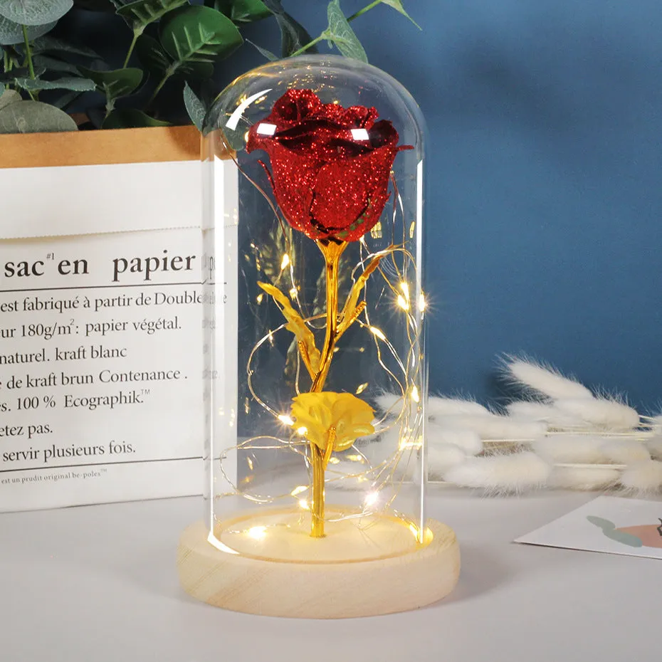 Eternal rose with LED light in glass cover, six colour options available, handmade copper wire.