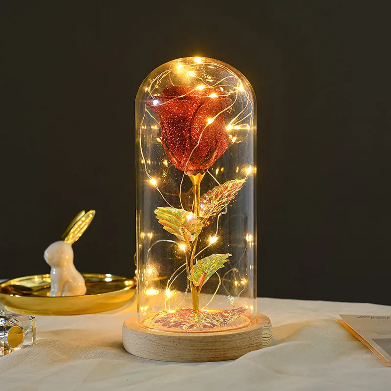 Eternal rose with LED light in glass cover, six colour options available, handmade copper wire.