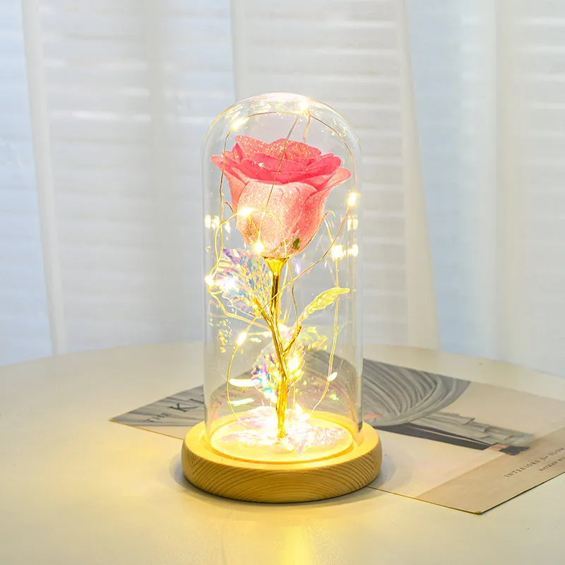 Eternal rose with LED light in glass cover, six colour options available, handmade copper wire.
