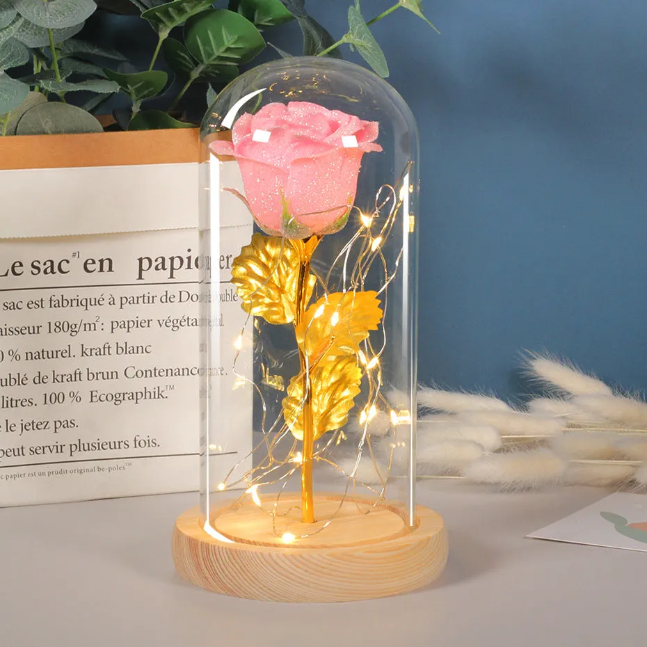 Eternal rose with LED light in glass cover, six colour options available, handmade copper wire.