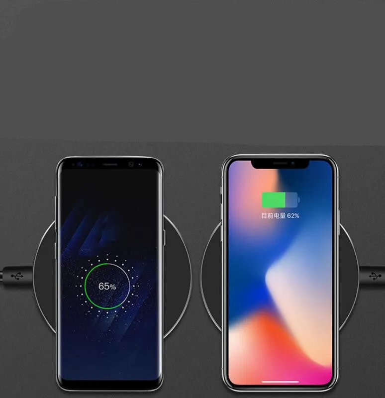 Black 98mm wireless charging pad with copper coil for 9V fast charging iPhone and Samsung