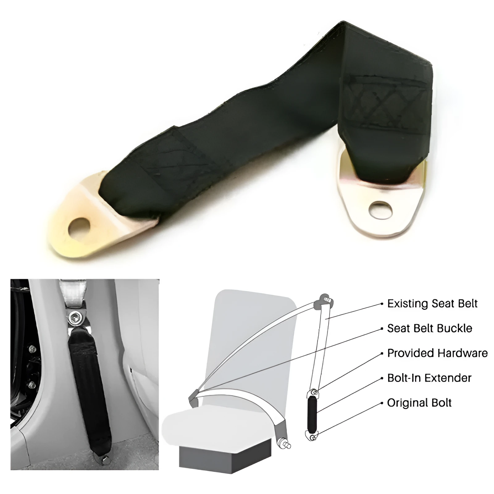 White polyester door latch and door stop belt fixing strap with screws and nuts