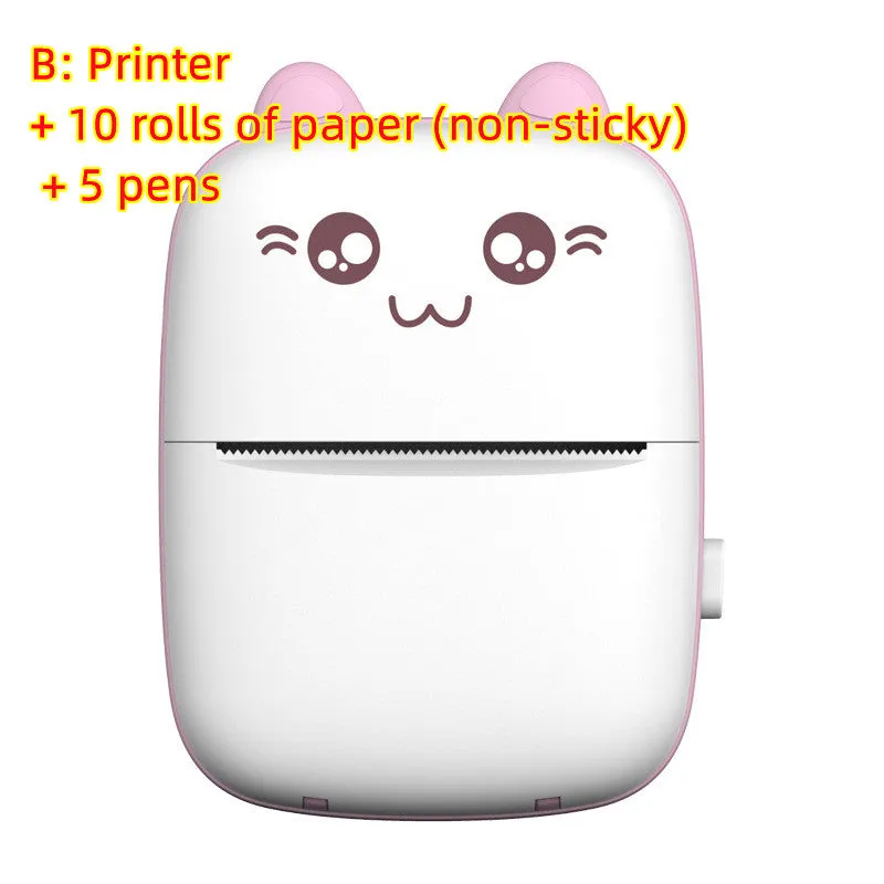 Portable A6 mini Bluetooth thermal printer with 200dpi resolution, 1000mAh battery, in pink plastic casing
