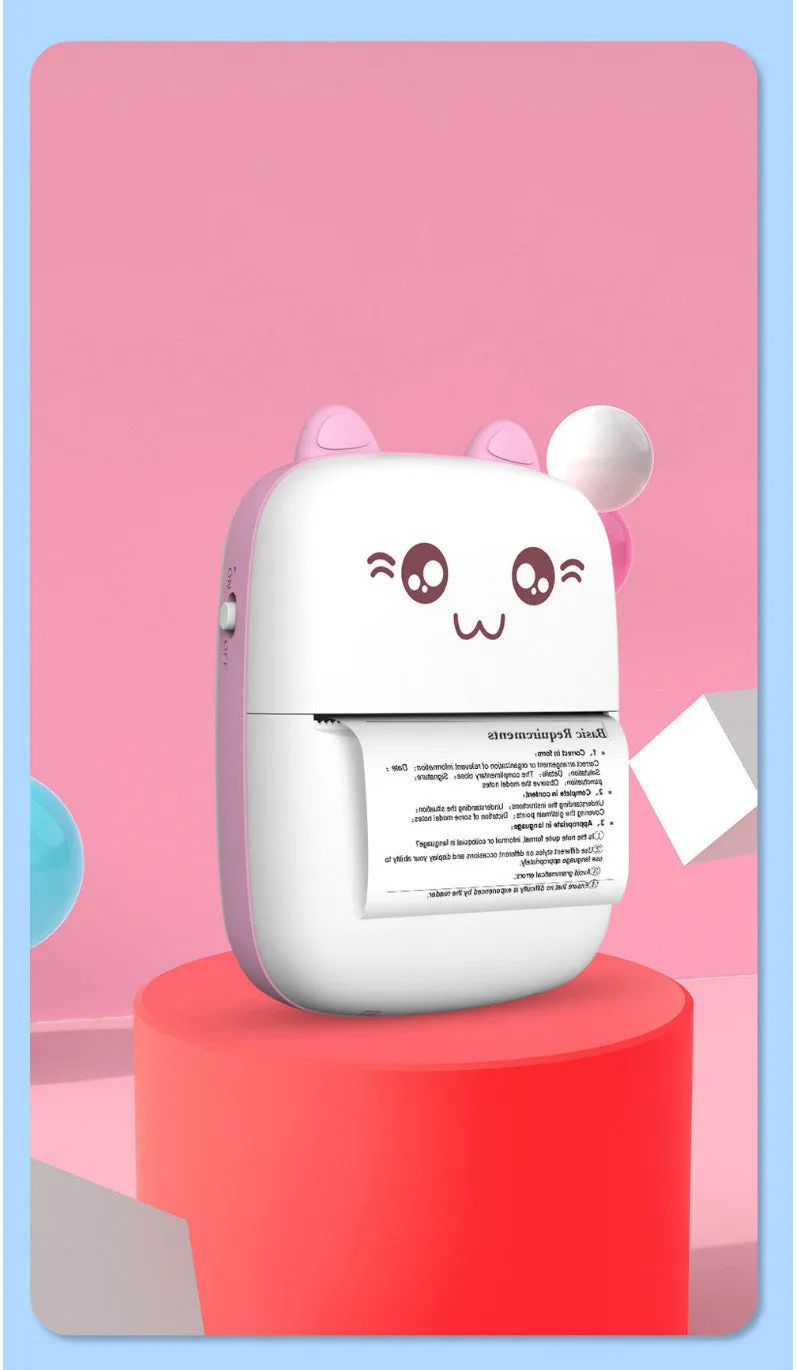 Portable A6 mini Bluetooth thermal printer with 200dpi resolution, 1000mAh battery, in pink plastic casing