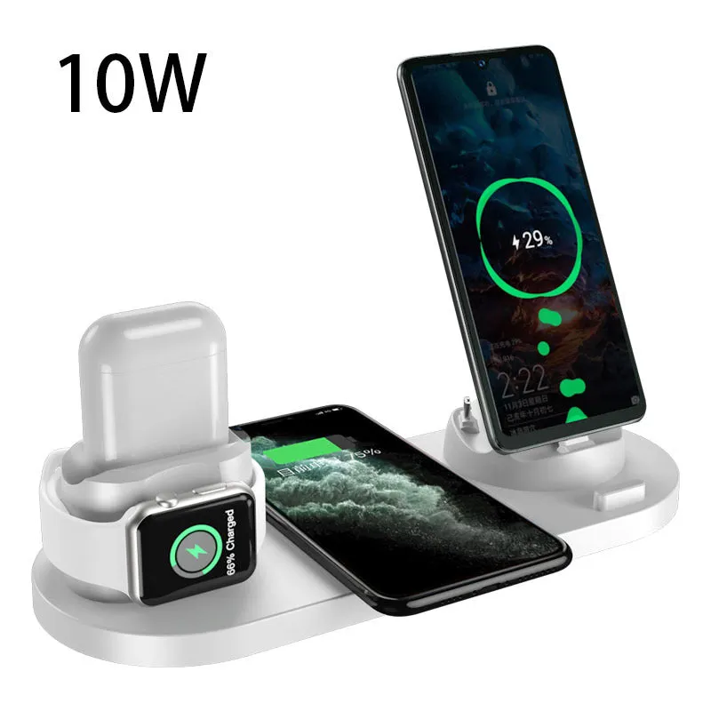 6 in 1 wireless charger for iPhone and watch, fast charging pad in black, compact 23cm design