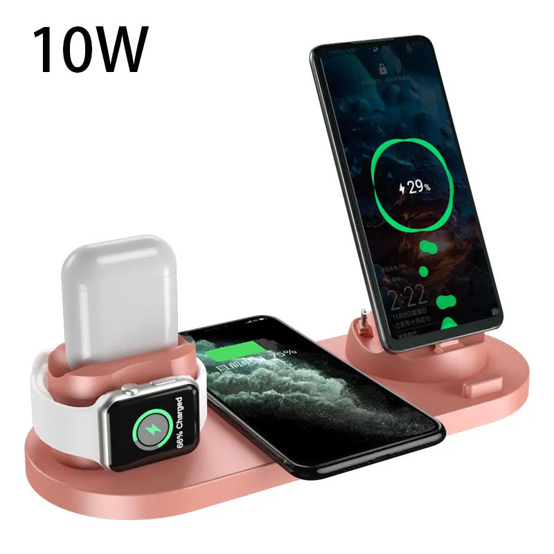 6 in 1 wireless charger for iPhone and watch, fast charging pad in black, compact 23cm design
