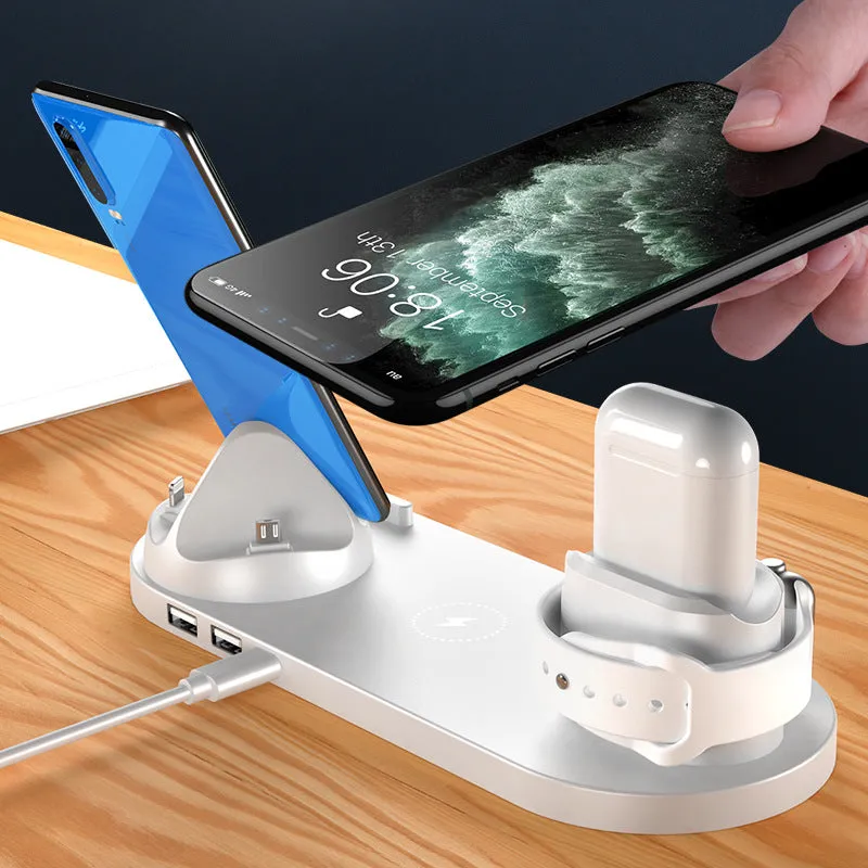 6 in 1 wireless charger for iPhone and watch, fast charging pad in black, compact 23cm design