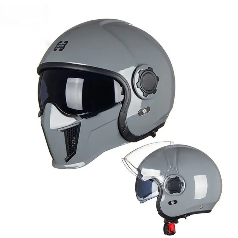 Black Warrior Retro Motorcycle Helmet ABS Full Face Clear Lenses