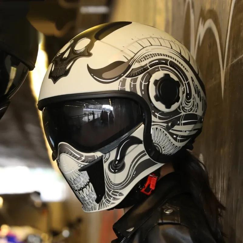 Black Warrior Retro Motorcycle Helmet ABS Full Face Clear Lenses