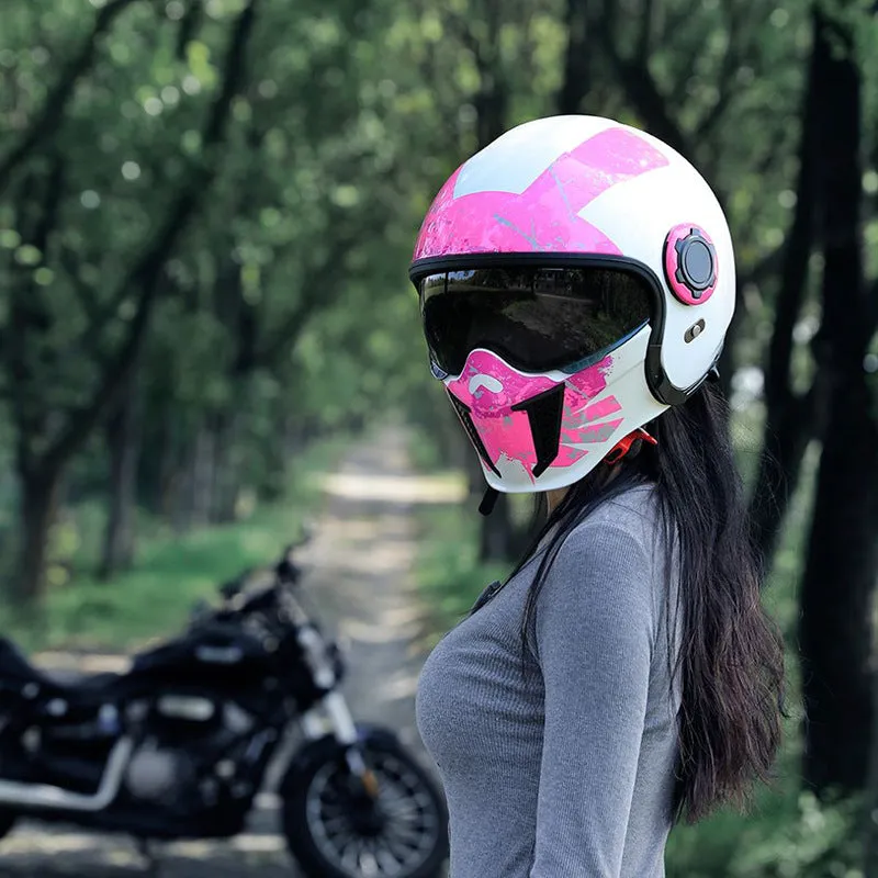 Black Warrior Retro Motorcycle Helmet ABS Full Face Clear Lenses