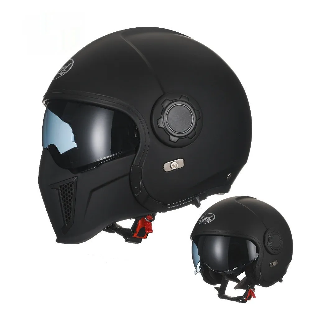 Black Warrior Retro Motorcycle Helmet ABS Full Face Clear Lenses