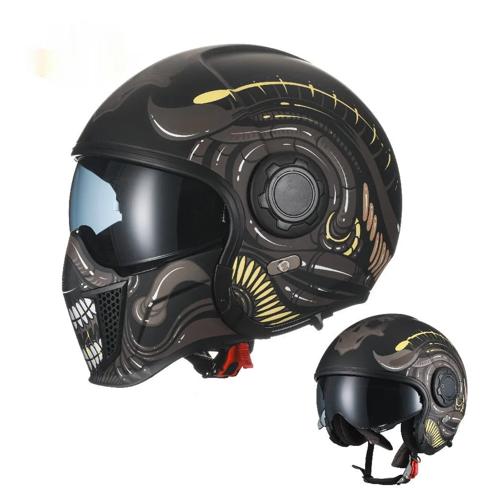 Black Warrior Retro Motorcycle Helmet ABS Full Face Clear Lenses