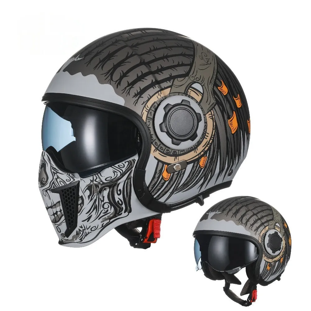 Black Warrior Retro Motorcycle Helmet ABS Full Face Clear Lenses