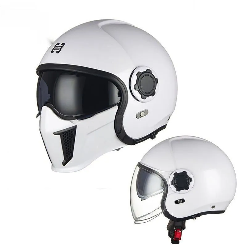 Black Warrior Retro Motorcycle Helmet ABS Full Face Clear Lenses