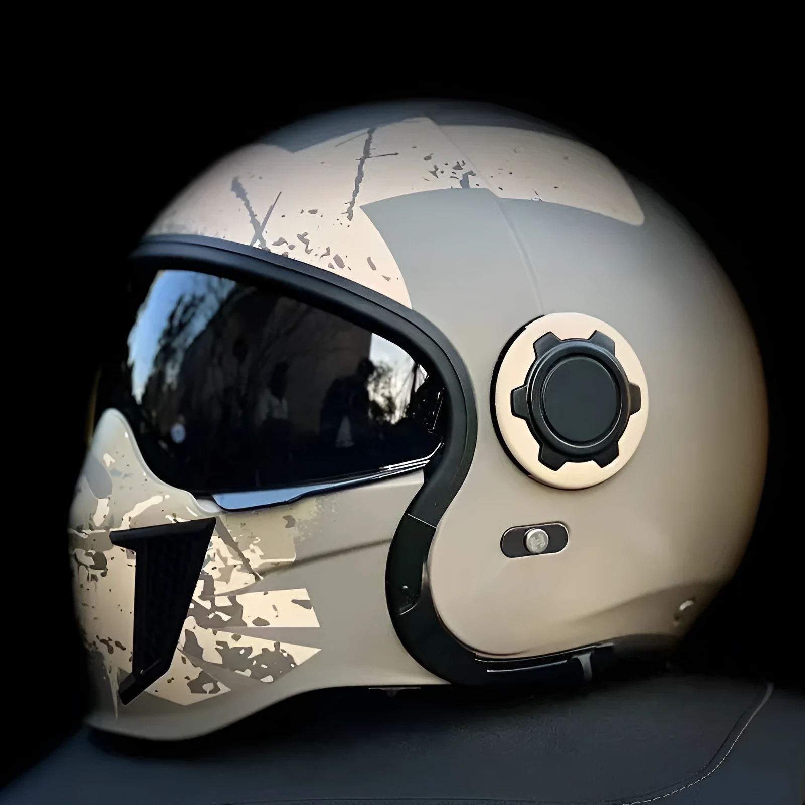 Black Warrior Retro Motorcycle Helmet ABS Full Face Clear Lenses