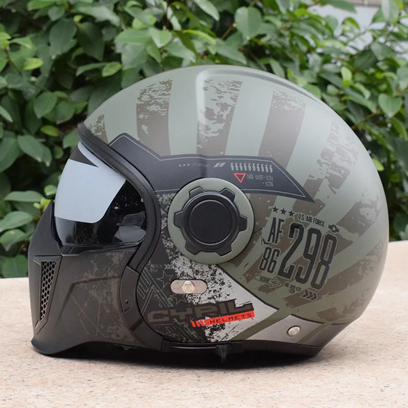 Black Warrior Retro Motorcycle Helmet ABS Full Face Clear Lenses