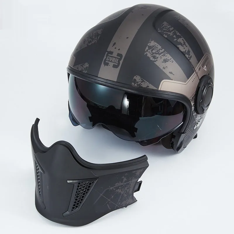 Black Warrior Retro Motorcycle Helmet ABS Full Face Clear Lenses