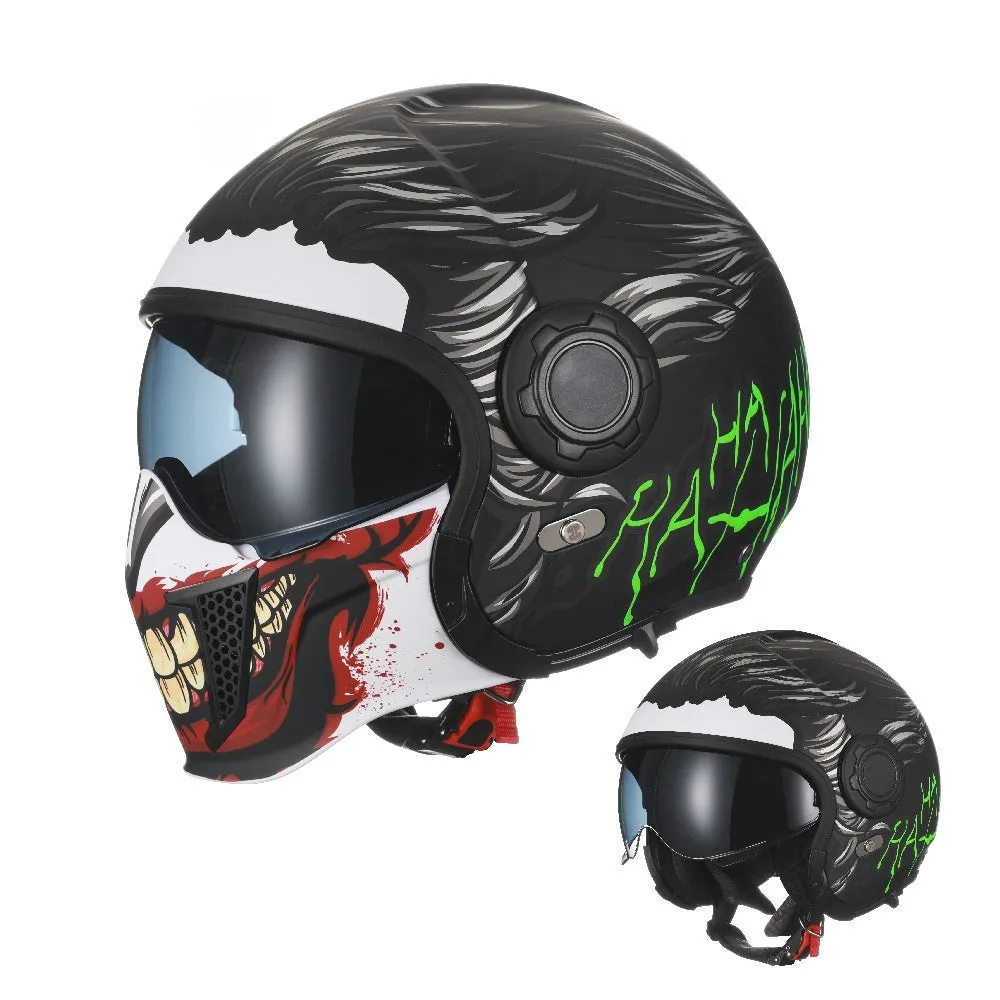 Black Warrior Retro Motorcycle Helmet ABS Full Face Clear Lenses