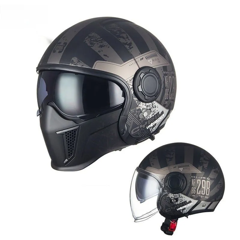 Black Warrior Retro Motorcycle Helmet ABS Full Face Clear Lenses