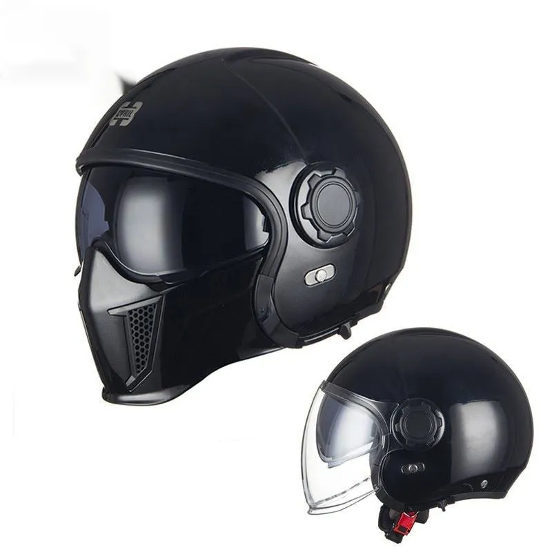 Black Warrior Retro Motorcycle Helmet ABS Full Face Clear Lenses