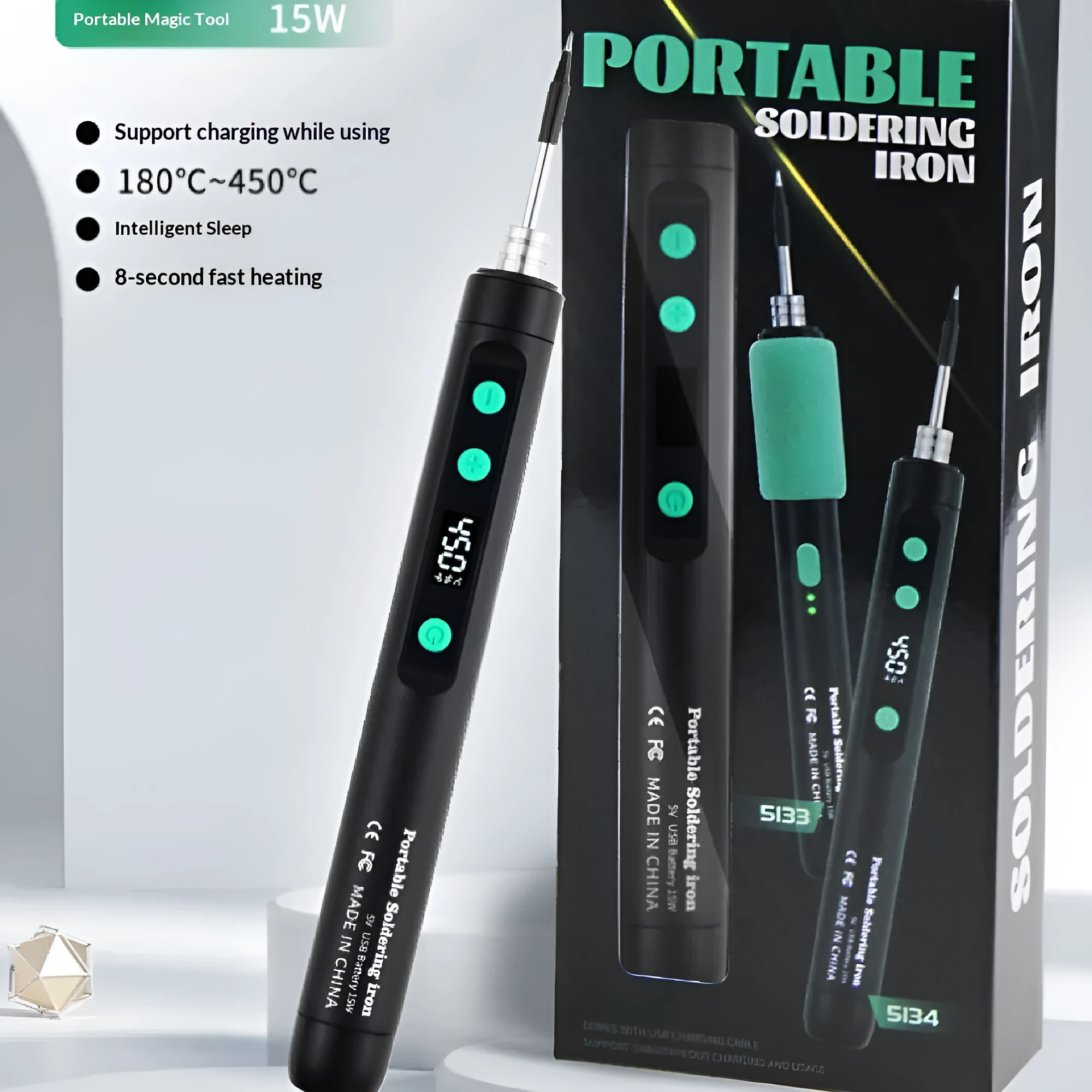 15W portable spot welding pen tool with rubber handle and USB charging interface