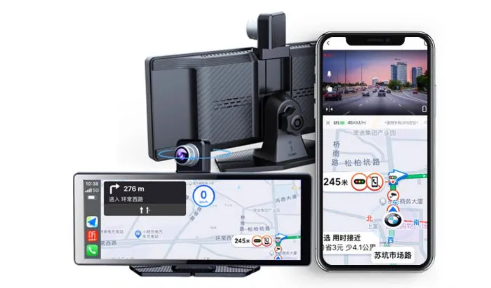 360° panoramic dash cam with touchscreen for front and rear dual recording, 4MP car DVR
