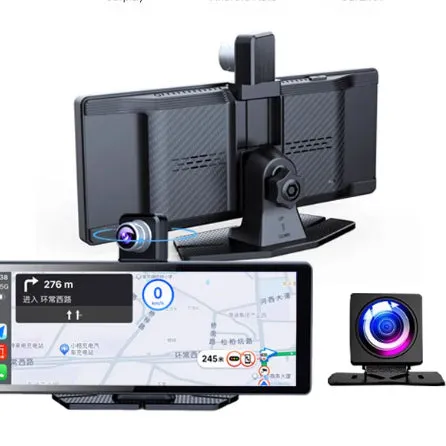 360° panoramic dash cam with touchscreen for front and rear dual recording, 4MP car DVR